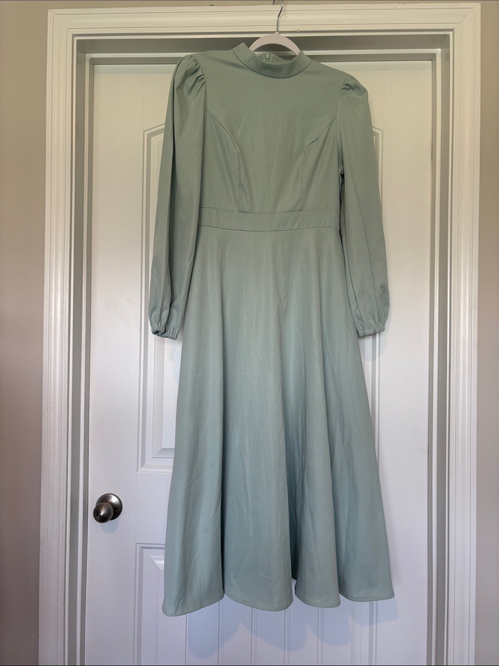 SHEIN Sage Green High-Neck Long Sleeve Midi Dress